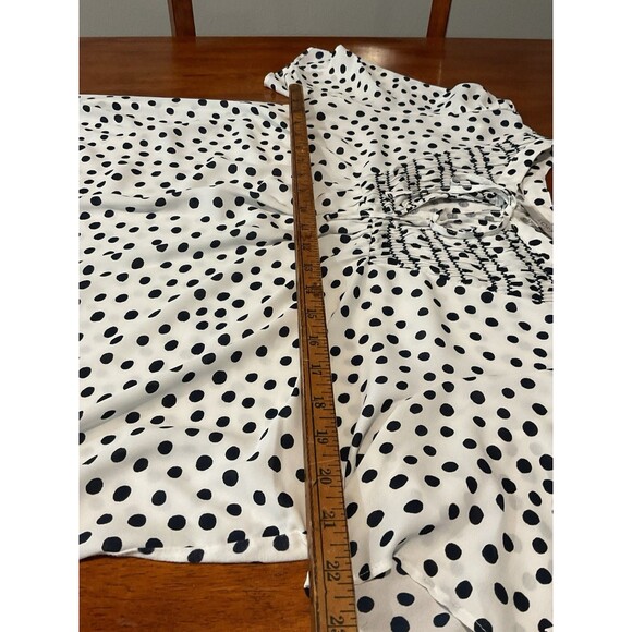 THE LOFT Women's Blouse Polka Dot Large Tie White Black Work Office Top‎ Shirt L - Picture 6 of 8